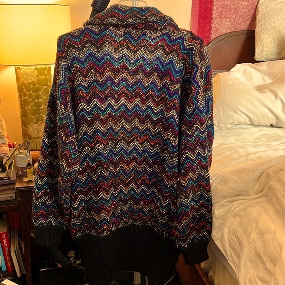 SALE! Deal!! Vtg 80s 90s FABULOUS Oversized Zigzag Sweater Coat Jacket Cardigan - Picture 3 of 4